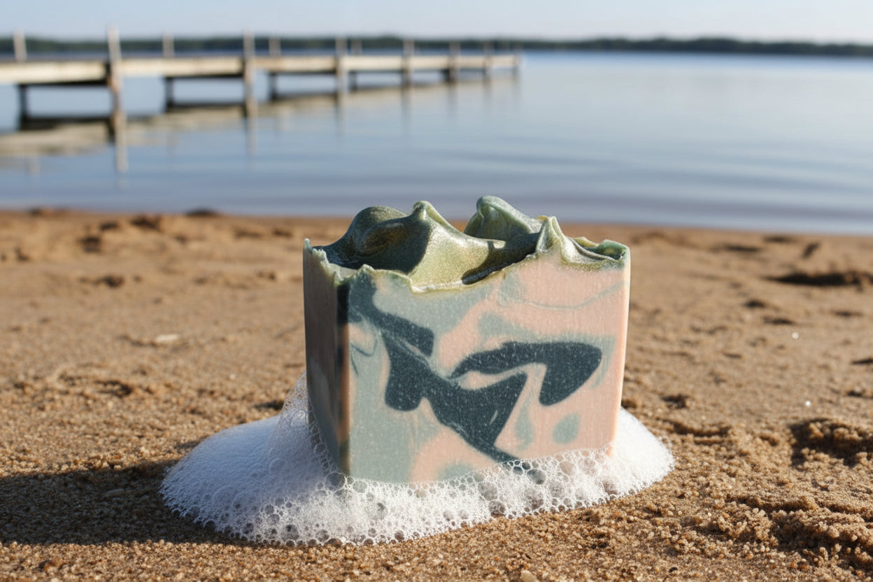 Bar of soap on a beach